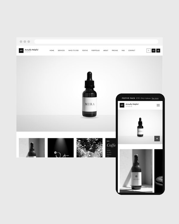 The studio website on a laptop and phone